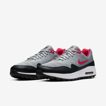 Nike Air Max 1 G - Férfi Golf Cipő - Szürke/Fekete/Fehér/Piros